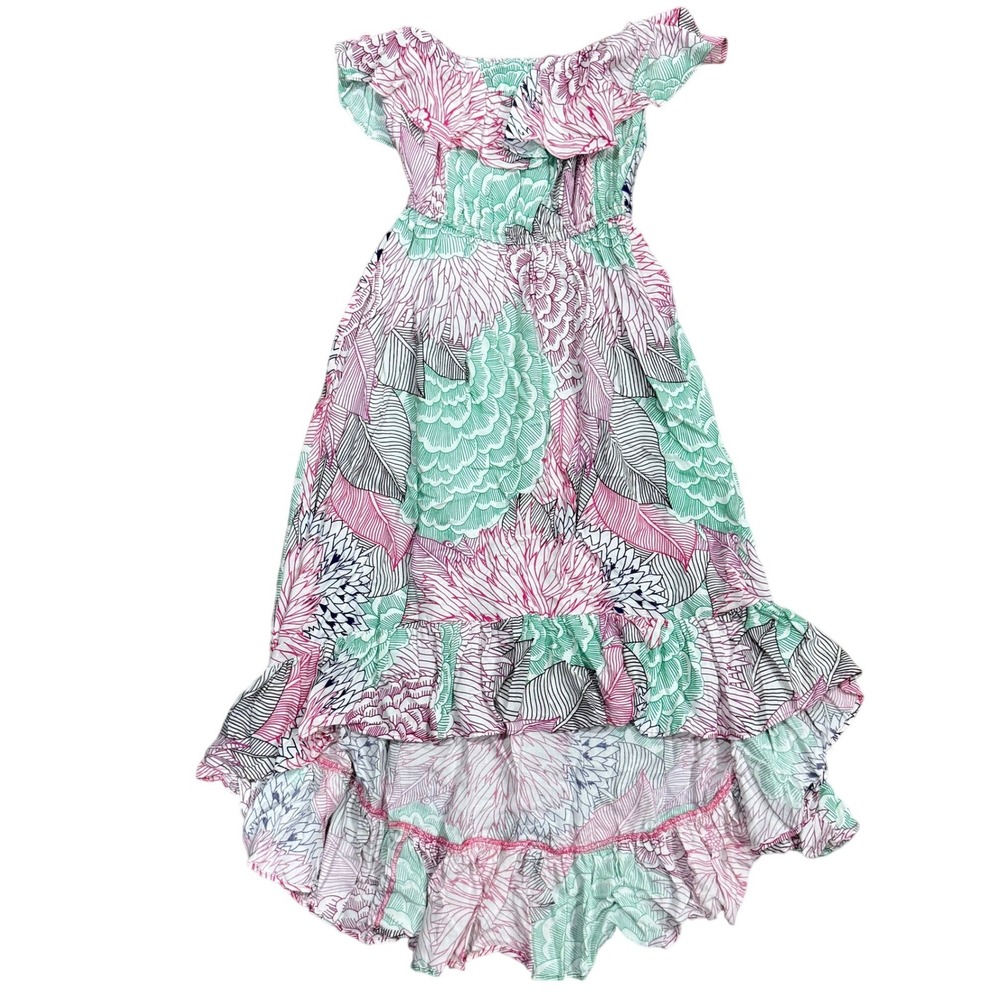 Rip Curl Womens Floral‎ High-Low Maxi Dress Pink Teal Off-Shoulder XS S25514